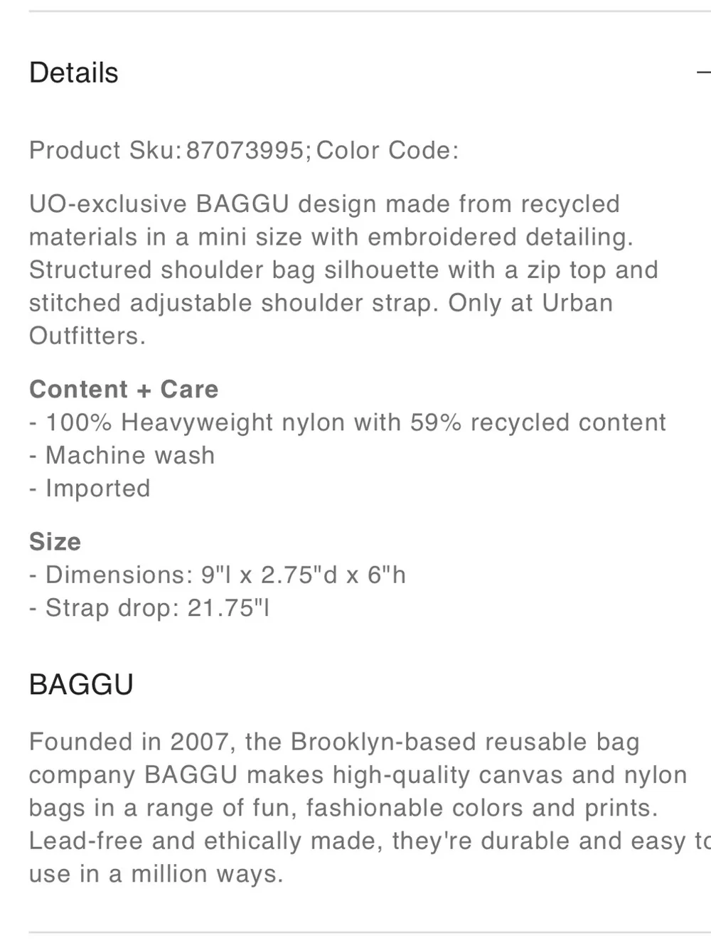 BAGGU UO Exclusive Embroidered Bow Mini Nylon Shoulder Bag